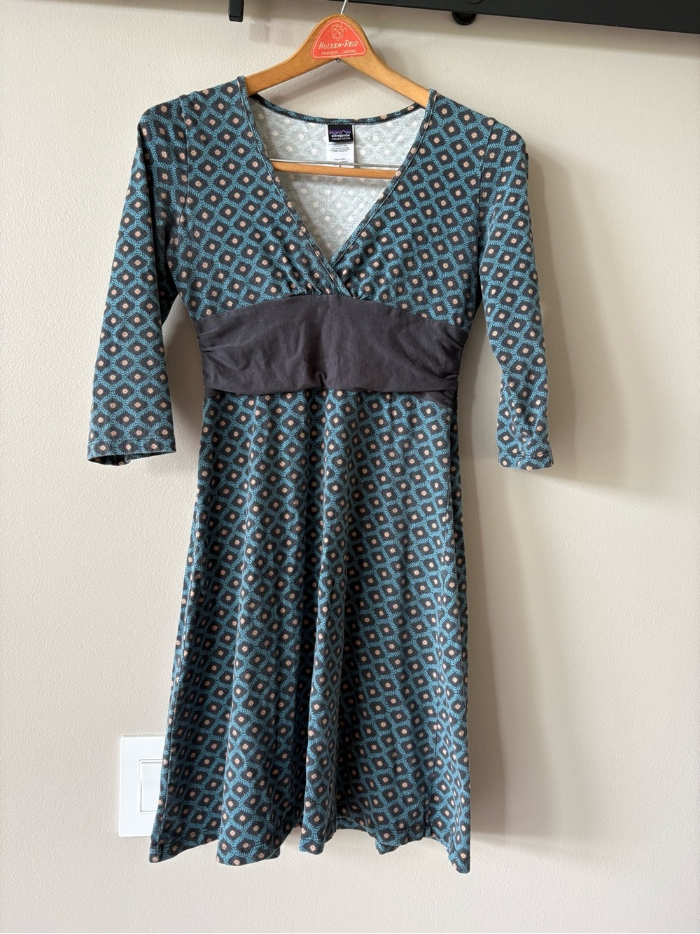 PATAGONIA Women's Long-Sleeved Margot Dress Size Small Turquoise Gray Geometric